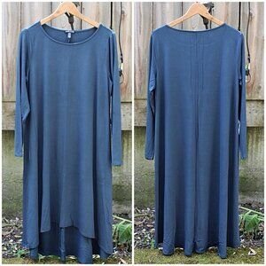 Eileen Fisher - Bateau Neck Maxi Dress in Viscose Jersey, Storm Blue, Large